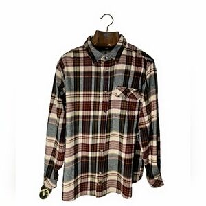 Legendary Whitetails Men's Burgundy and Cream Plaid Eclectic Grandpa Flannel